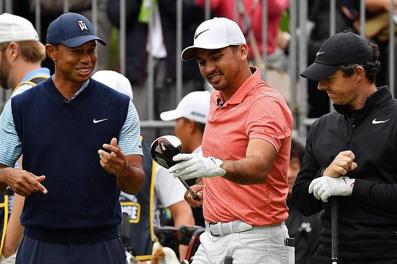 Golf great Tiger Woods, 43, has become a mentor to his younger rivals, like Australian Jason Day, 31, (centre) and Rory McIlroy, 30, of Northern Ireland.