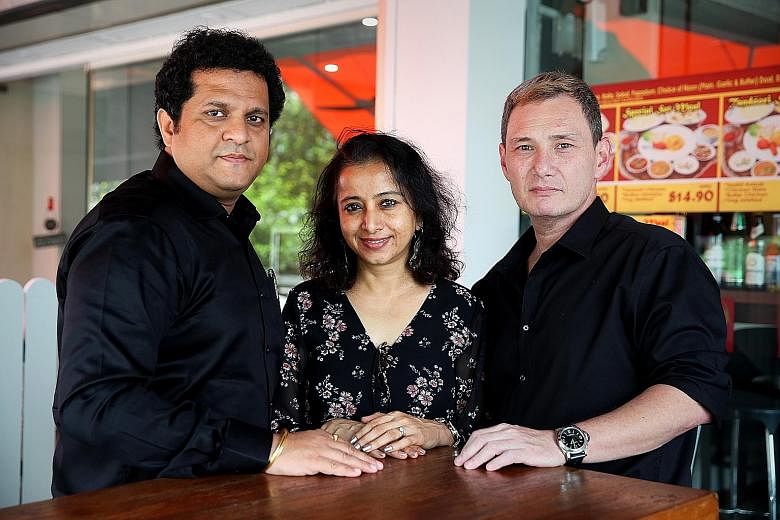 Former convict Bruce Mathieu with theatre promoter Ganesh Somwanshi (left) and Wecandoit founder Shalaka Ranadive. Just Another Chance will be staged from Nov 14 to 17. ST PHOTO: ZAIHAN MOHAMED YUSOF