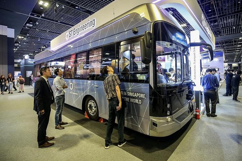 An ST Engineering Strobo autonomous bus that was launched last month at the Autonomous Mobility Summit, held in Singapore as part of the Intelligent Transport Systems World Congress. ST Engineering reported higher revenue for all sectors, and rises i