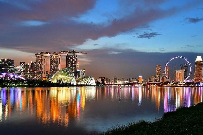 The Singapore skyline, featuring Gardens by the Bay, Marina Bay Sands, Marina Bay Financial Centre and the Singapore Flyer. Singapore was the highest-ranked Asian city in the list of 50.