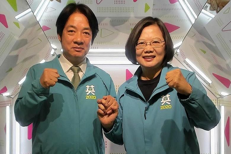 Taiwan President Tsai Ing-wen with former premier William Lai, whom she yesterday announced as her running mate for the 2020 presidential election. In April last year, while still premier, Mr Lai told the legislature his position was that Taiwan was a sov