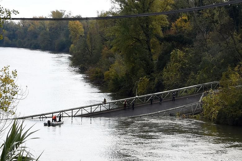 A 15-year-old girl was killed after a suspension bridge over the river Tarn in south-west France collapsed yesterday, causing a car, a truck and possibly a third vehicle to plunge into the water, the local authorities said. Four people were rescued b