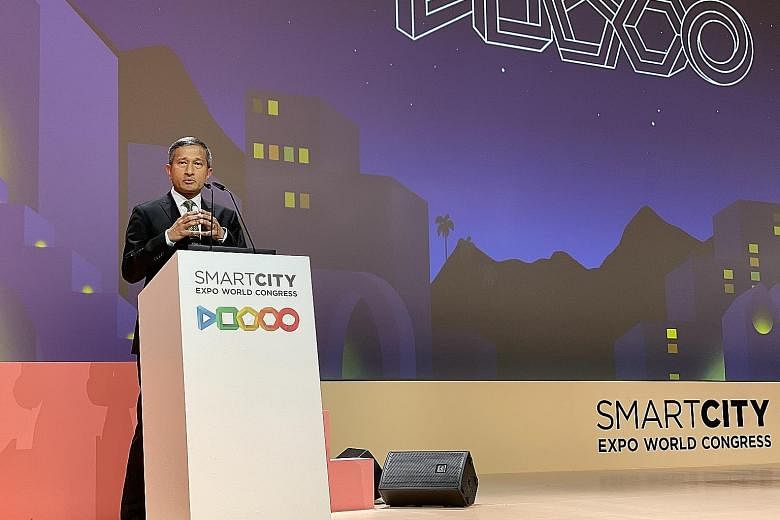 Minister-in-charge of Singapore's Smart Nation initiative Vivian Balakrishnan yesterday pitched to a global audience Singapore's appeal as a hub for testing and rolling out artificial intelligence solutions, at the Smart City Expo World Congress in B