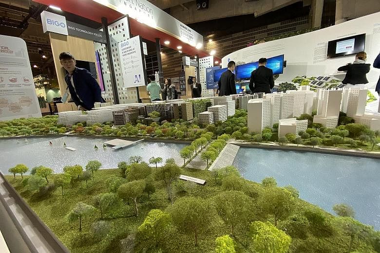 A model of the Punggol Digital District displayed at the Smart City Expo World Congress in Barcelona yesterday.