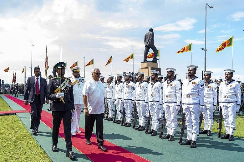 Sri Lankan President Gotabaya Rajapaksa inspecting a guard of honour at the Presidential Secretariat in Colombo on Tuesday.
