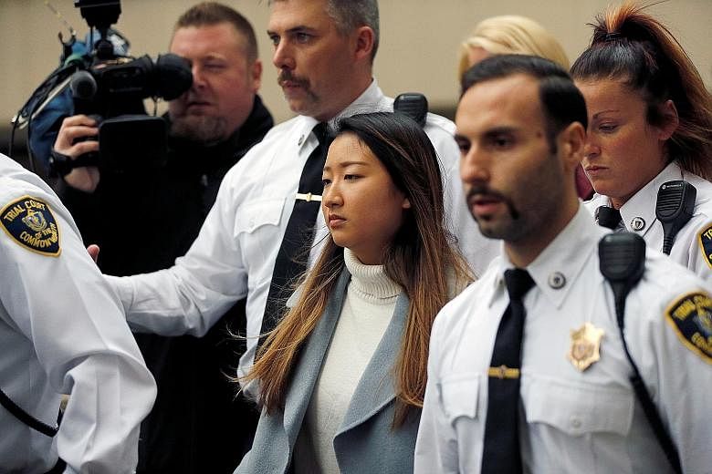 An undated photo provided by prosecutors of Inyoung You with Mr Alexander Urtula, who killed himself on the day of his graduation from Boston College in May. PHOTO: NYTIMES Inyoung You, who has been charged with involuntary manslaughter, leaving the 