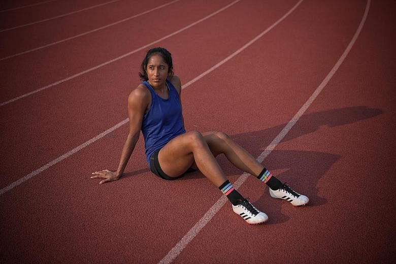 Singapore's top sprinter Shanti Pereira at the Kallang practice track in early November. Her 100m time of 11.58sec is the fastest in South-east Asia this year. 