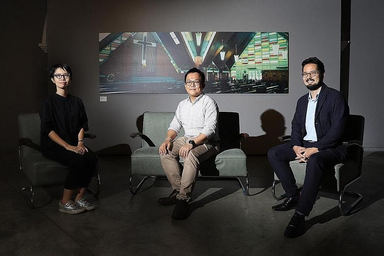 (Above from left) Objectifs' manager Chelsea Chua, Studio Lapis' founding partner Ho Weng Hin and Goethe-Institut Singapore director Han-Song Hiltmann at the photography exhibition at Objectifs. It features works by the late photographer Jeremy San, 