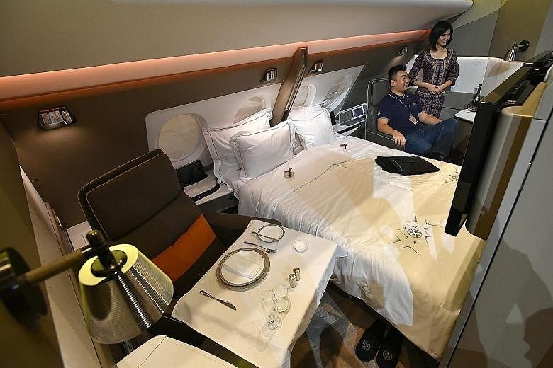 Each Singapore Airlines Airbus A-380 Skyroom suite resembles a small hotel room as it is equipped with a bed, an armchair and a writing table. This premium offering won the carrier the Best First Class Airline award on AirlineRatings' list.