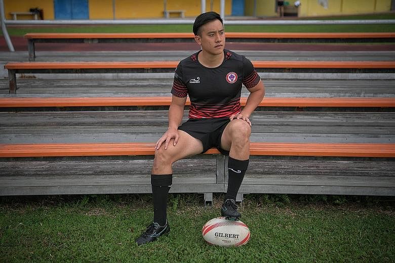 Daryl Chia during a break in training at the Queenstown Stadium recently. He was tempted to quit after his ACL injury in 2017 but overcame his setback and is now back in form. ST PHOTO: MARK CHEONG