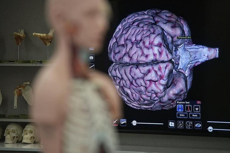 Ms Lovely Fernandez signed up to donate her brain after her death, as she hopes to help scientists in their research. A projection of the "Anatomage", a virtual dissection tablet, during the launch of Singapore's first brain bank, named Brain Bank Si