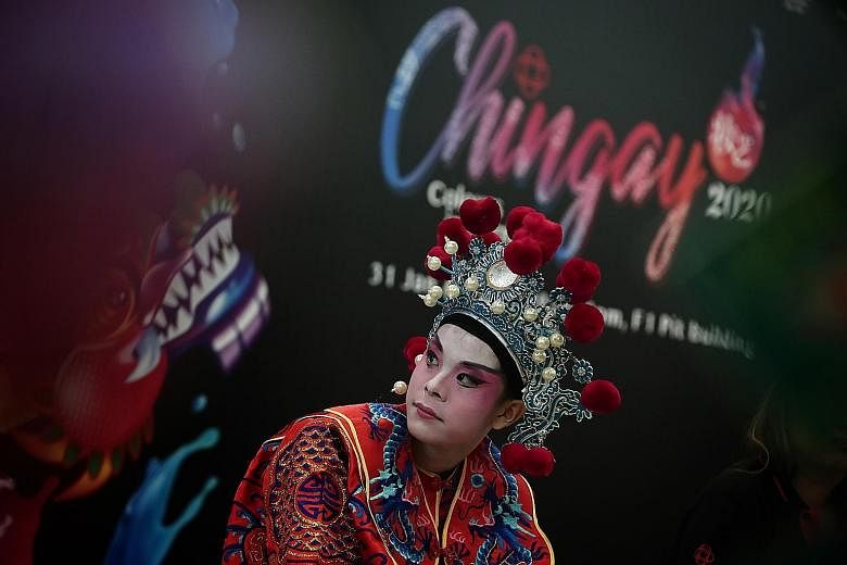 Above: Stilt walker Lim Jun Hao, 17, from Tian Eng Dragon and Lion Dance Centre, will be performing at Chingay for the first time next year. 