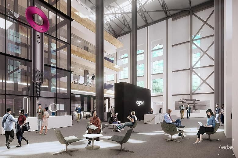 Above: Dyson and landlord Mapletree have agreed on terms for the historic St James Power Station, which has a gross floor area of 110,000 sq ft. Left: An artist's impression of Dyson's new headquarters, which will house three levels of technology lab