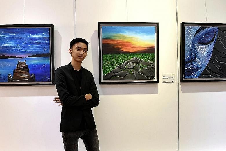 J'den Teo, 13, is hoping to raise $40,000 from the sale of his paintings and art book for The Straits Times School Pocket Money Fund, which provides pocket money to children from low-income families. His art exhibition, which is being held at the Vis