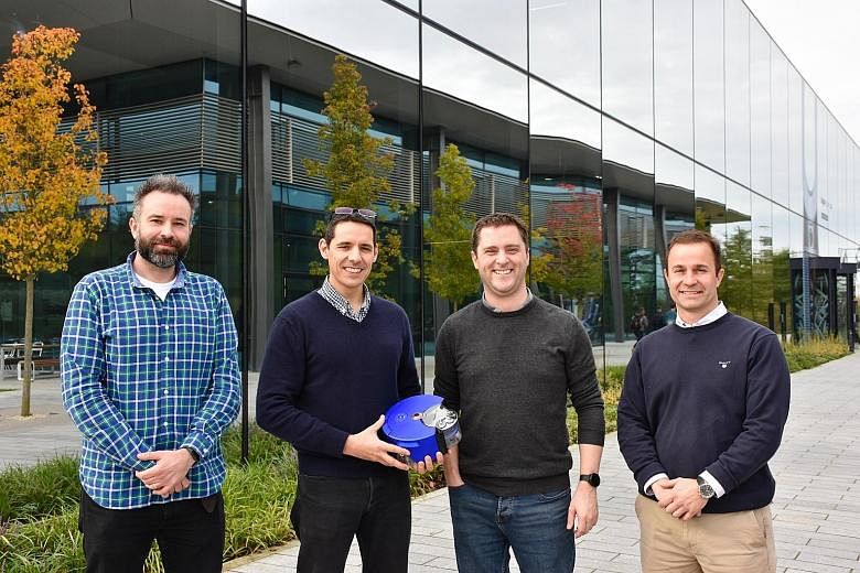 Some Dyson engineers outside the D9 laboratory in Malmesbury, Britain - (from left) Dr Mike Rendall, head of energy storage industrialisation; Dr Vincent Clerc, director of robotics research; Mr Duncan Smith, head of research in energy storage; and Mr Her