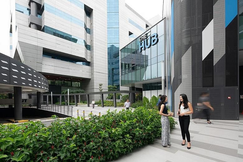 Frasers Commercial Trust has six properties worth $2.2 billion, including Alexandra Technopark (left) and China Square Central in Singapore.