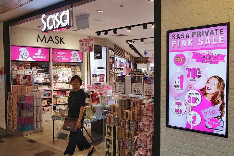 Above: A Sasa shop at Tampines 1 mall. The cosmetics retailer will close all its 22 outlets in Singapore. PHOTO: JEREMY KWAN FOR THE STRAITS TIMES
