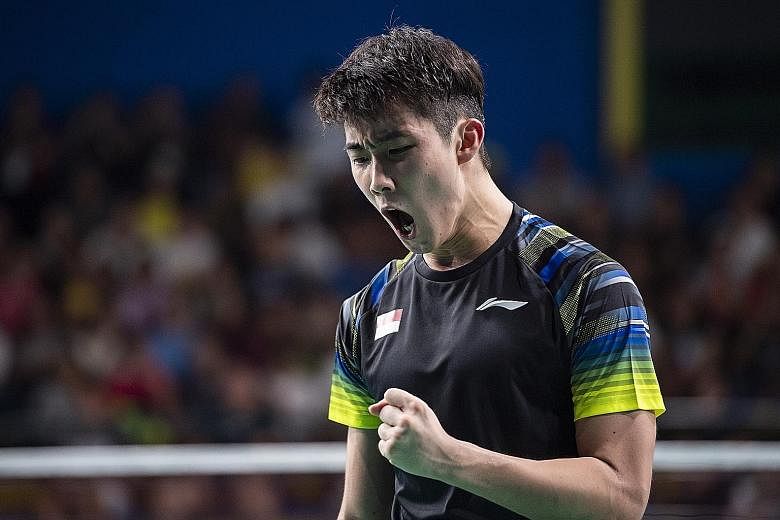 Loh Kean Yew after beating Soong Joo Ven to reach the quarter-finals. He faces another Malaysian, world No. 14 Lee Zii Jia, in the final today. PHOTO: SNOC