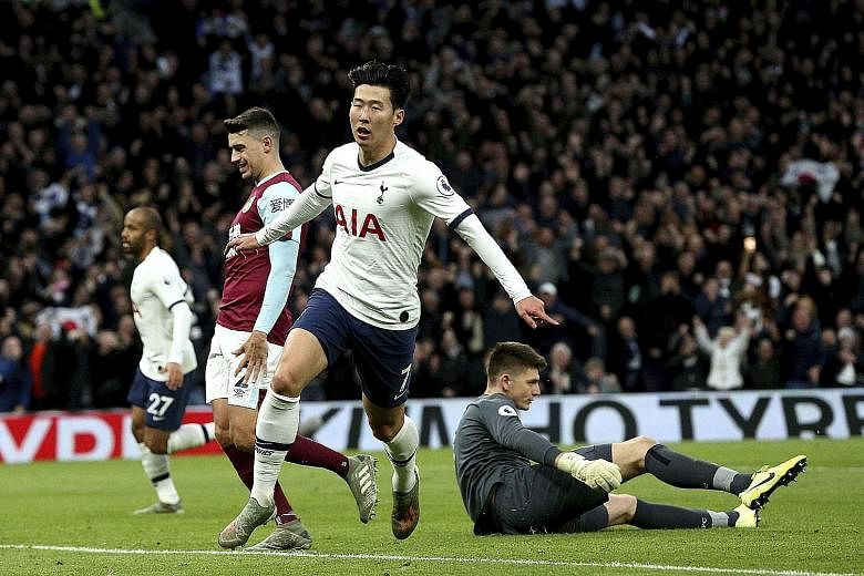 Tottenham Hotspur's Son Heung-min celebrating after scoring his side's third goal in their 5-0 thrashing of Burnley on Saturday He took 12 seconds and 12 touches to cover 80m for his strike. 