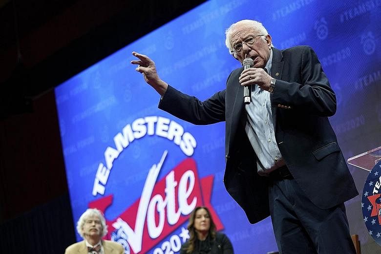 Democratic presidential candidate Bernie Sanders speaking at the Teamsters Vote 2020 Presidential Candidate Forum in Cedar Rapids, Iowa, last Saturday.