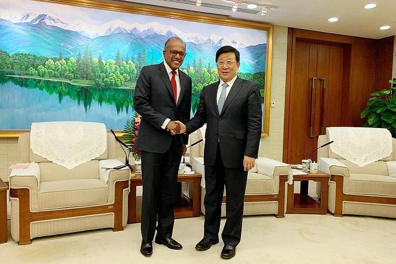Law and Home Affairs Minister K. Shanmugam meeting Chinese State Councillor and Public Security Minister Zhao Kezhi in Beijing last Friday. PHOTO: K. SHANMUGAM/ FACEBOOK