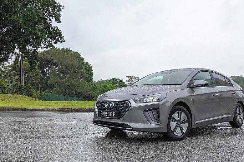 The Hyundai Ioniq Hybrid (above), in its latest facelift, gets new LED headlights and daytime-running lights with Hyundai's "cascading" front grille, as well as arrow-shaped LED taillights that give it a distinctive appearance. A new 8-inch touchscreen in
