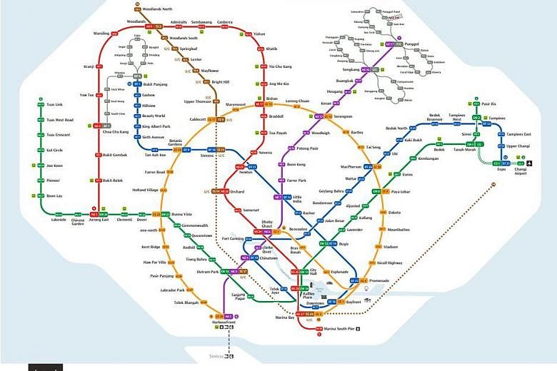The new MRT network map, in contrast to the current one, has the Circle Line serving as a visual focal point.