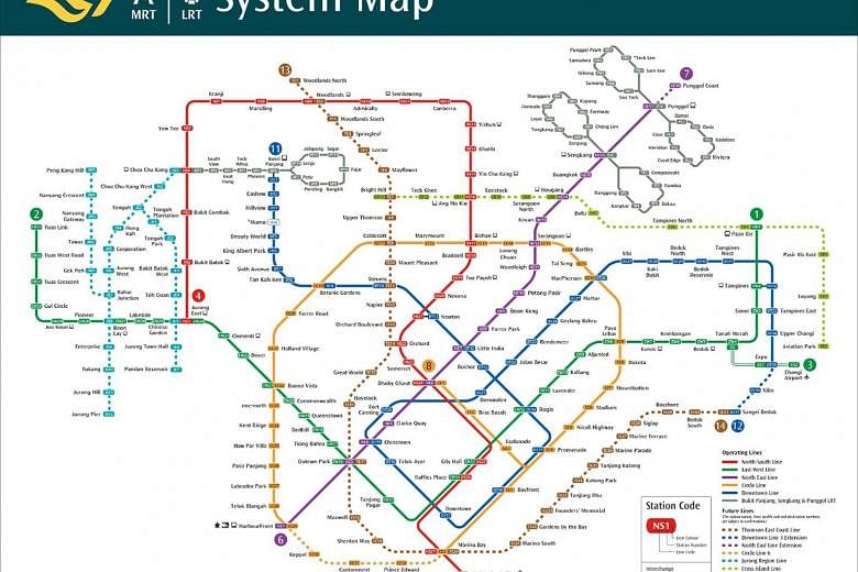The new MRT network map, in contrast to the current one, has the Circle Line serving as a visual focal point.
