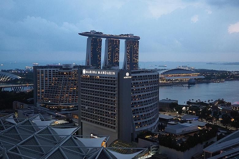 View of Marina Bay area from South Beach Residence. Barring an economic crisis, the immediate to mid-term outlook for the hospitality market is favourable.