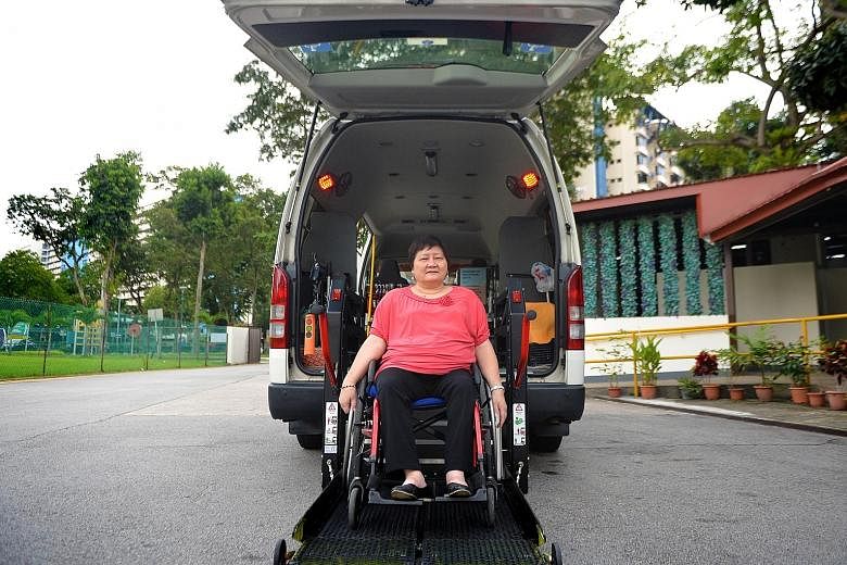 Ms Grace Ng, 71, who suffers from polio, pays over $200 a month to use the Handicaps Welfare Association's transport service to travel to and from work every day.