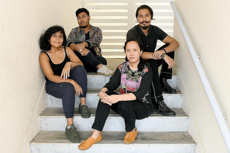 Four artists who will be showing their works: (Clockwise from back row) Noor Iskandar, Nhawfal Juma'at, Fajrina Razak and Shahila Baharom.