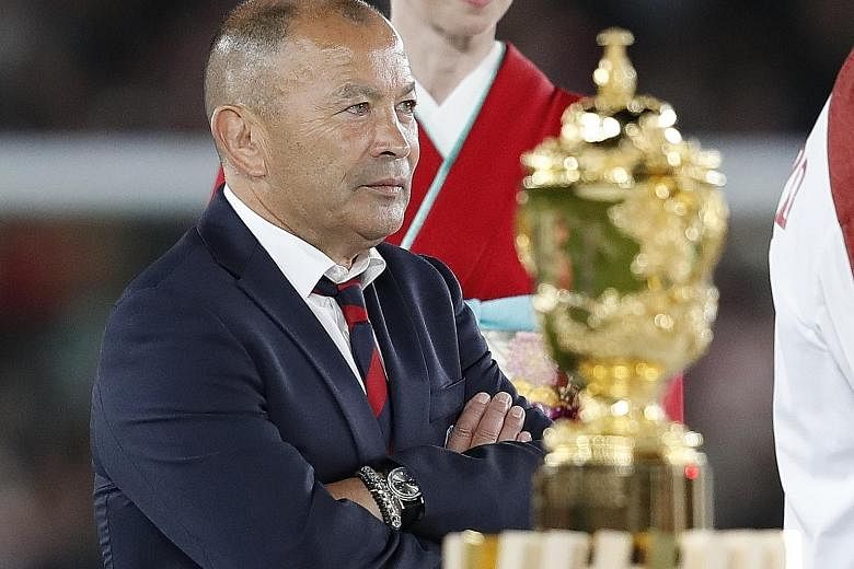 A dejected England coach Eddie Jones after his team's drubbing by South Africa in last month's Rugby World Cup final. He was Australia's coach when they lost to England in the 2003 final. PHOTO: REUTERS