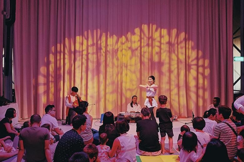 Parents and children taking part in an intimate play-jam session organised by the Little Creatures arts initiative at The Artground children's arts centre earlier this year.