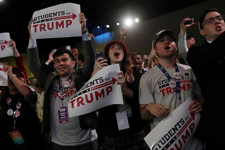 Supporters cheering as US President Donald Trump spoke at the Turning Point USA Student Action Summit in West Palm Beach, Florida, last Saturday. His speech to thousands of high school and college students came just three days after the House of Repr