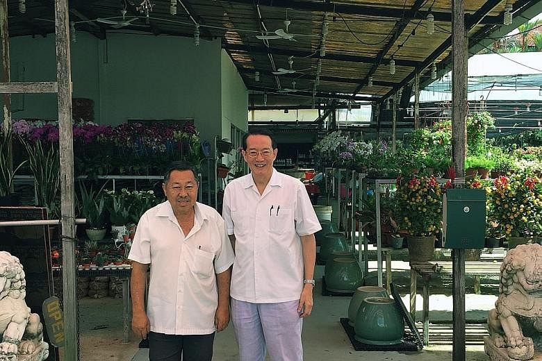 Woffles Wu (right) has been buying plants from Mr Larry Chua Soo Mong (left), 69, who owns Khai Seng Garden in Evans Road, since he was a teenager and the two have become good friends over the years.