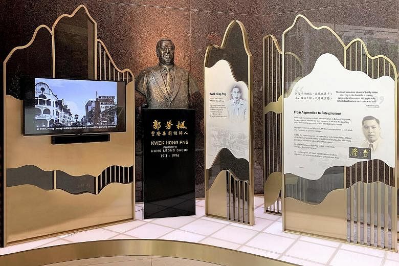 A bronze bust of the late Hong Leong Group founder Kwek Hong Png in the Founder's Gallery at the lobby of Republic Plaza. PHOTO: HONG LEONG GROUP