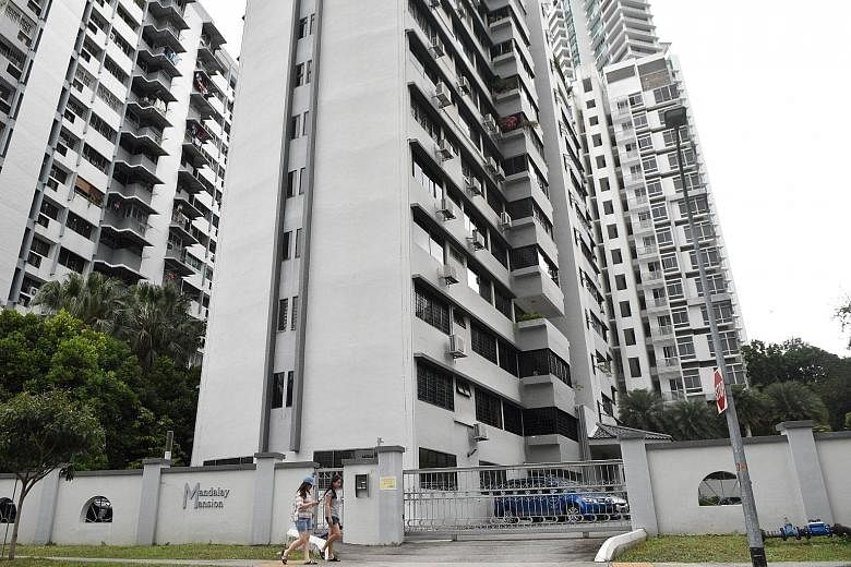 Mandalay Mansion, sited off Balestier Road, where the false ceiling of a penthouse collapsed due to the weight of spalling concrete that had accumulated on it. ST PHOTO: KELLY HUI