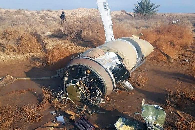 Missile parts left on the ground near the town of Al-Baghdadi in Iraq after Iran bombed Ain al-Asad airbase yesterday. The joint command in Baghdad, which includes both Iraqi and international representatives, said that neither coalition nor Iraqi fo