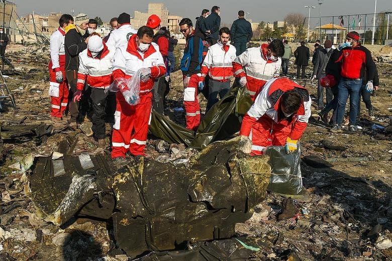 Rescue workers searching the wreckage of the Ukraine International Airlines jet which crashed shortly after take-off on Wednesday, killing all 167 passengers and 9 crew members.