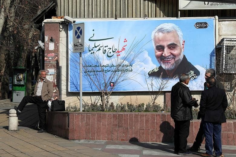 A poster of slain Quds Force commander Qassem Soleimani off a main square in the Iranian capital Teheran. There was little dissent about killing the general among US President Trump's senior advisers, but some Pentagon officials were shocked that the
