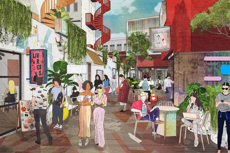 Among the tentative proposals are plans to create open spaces which could serve as retail incubators for established brands and local start-ups. CapitaLand said it has plans to utilise the site's existing shophouses and spiral staircases to boost the