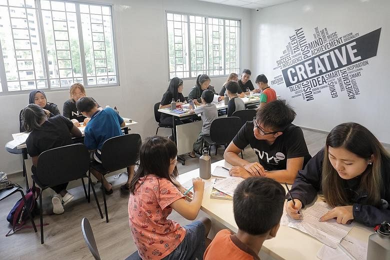 A room used for tutoring students at the new Marsiling Community Link at Block 182A, Woodlands Street 13. The space is meant as a one-stop location so families in rental housing can access a suite of social services.