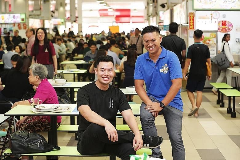 Mr Syafiq Lee (left), 28, signed up to be a mentor under the Hawkers' Development Programme, which was jointly developed by the National Environment Agency and SkillsFuture Singapore. Mr Gary Lim, 39, one of 26 aspiring hawkers who had completed an a