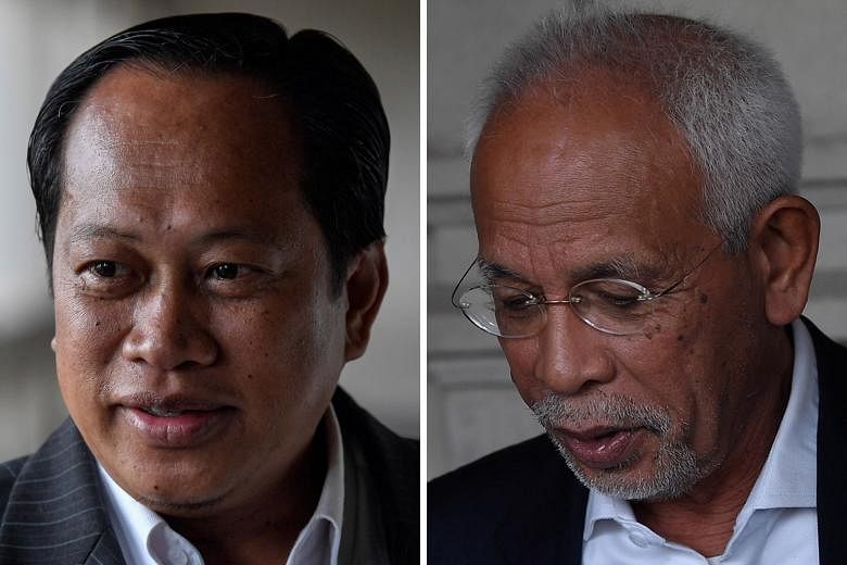 Pontian MP Ahmad Maslan (left) and Johor Baru Umno division chief Shahrir Samad both pleaded not guilty when the charges were read out to them yesterday.