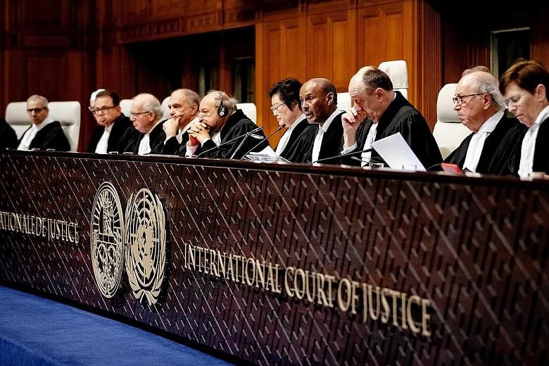 The International Court of Justice ruled yesterday that Myanmar shall "take all measures within its power to prevent all acts" prohibited under the 1948 Genocide Convention, and it must report back within four months. Rohingya refugees at the Thet Ke