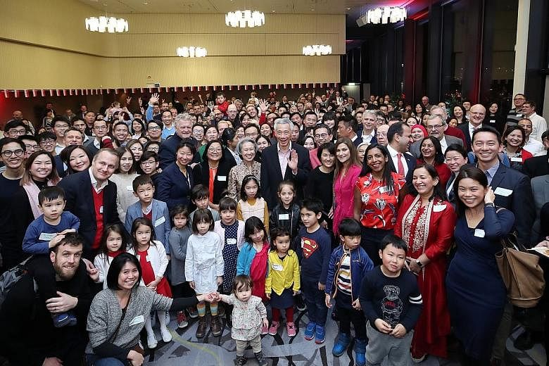 Prime Minister Lee Hsien Loong and Mrs Lee attending a gathering at the Zurich Marriott Hotel on Thursday night for Singaporeans living and working in Switzerland. Around 250 people were at the event. Mr Lee was in Switzerland for the World Economic 