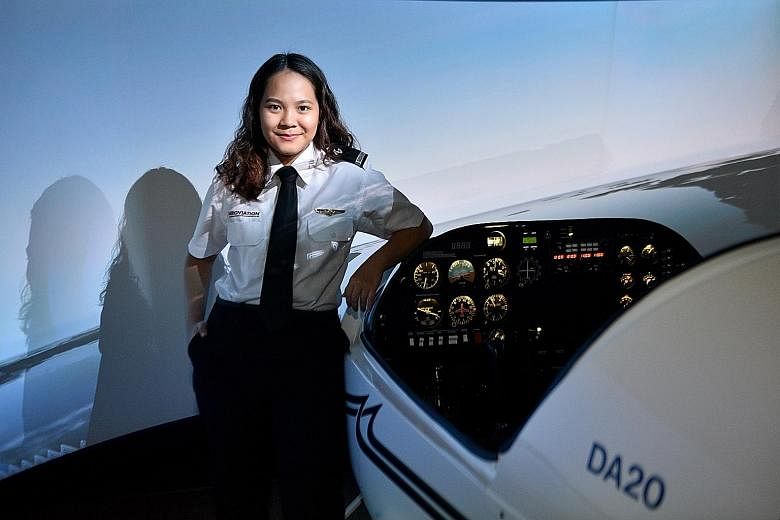 Inspired by a newspaper article about Singapore's first local Malay woman to become a commercial pilot, Haazeqah Nur Atikah Abdullah enrolled in private aviation school Aeroviation and spent three to four hours almost every weekday for a few months l