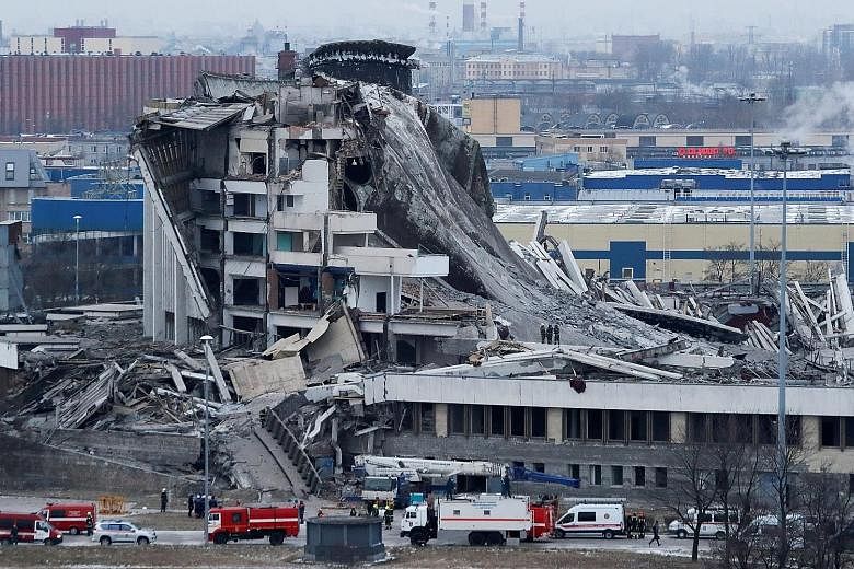 The SKK Peterburgskiy sports complex in Saint Petersburg that collapsed when workers were dismantling its roof on Friday as part of a demolition operation. PHOTO: REUTERS