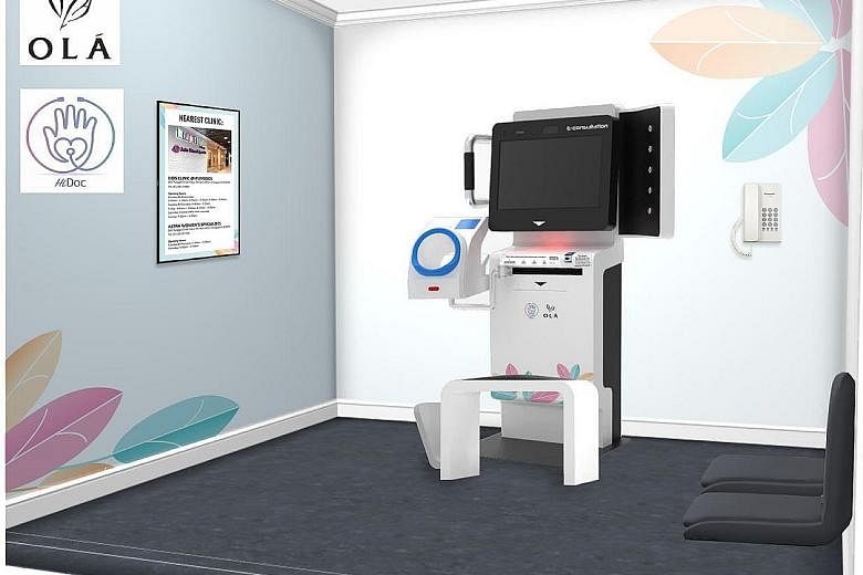 An artist's impression of the telehealth kiosk that will be set up by HiDoc at the upcoming OLA executive condominium in Sengkang.