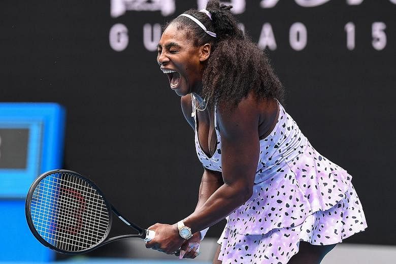 Serena Williams reacting after a point against China's Wang Qiang during their third-round match at the Australian Open last month. Wang handed the American her earliest Melbourne Park exit in 14 years. PHOTO: AGENCE FRANCE-PRESSE